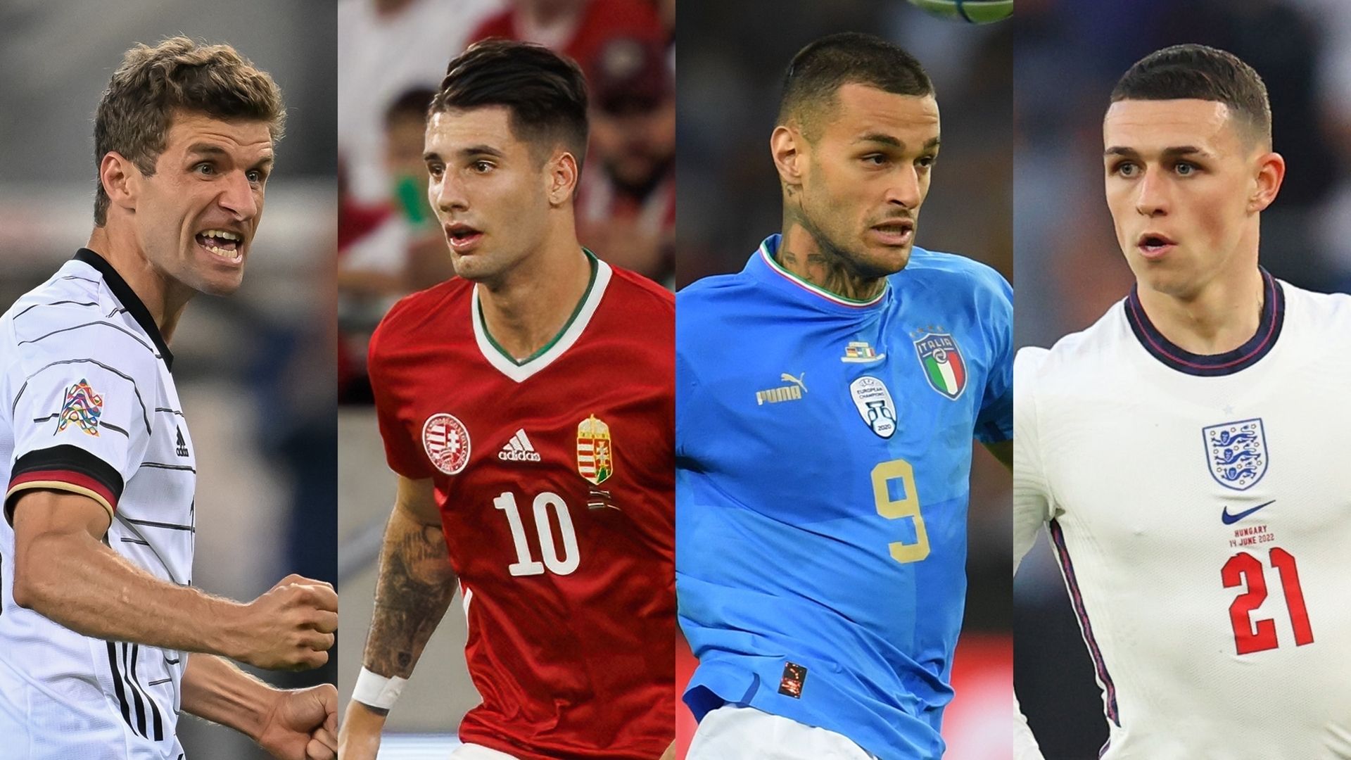 Thomas Mueller_Germany&Dominik Szoboszlai_Hungary&Gianluca Scamacca _Italy&Phil Foden_England
