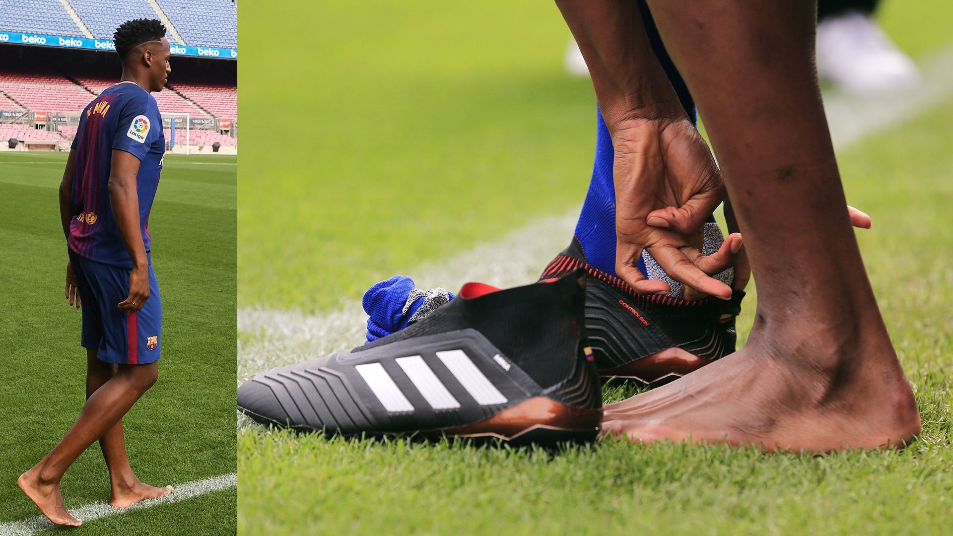 Yerry Mina Barcelona descalzo