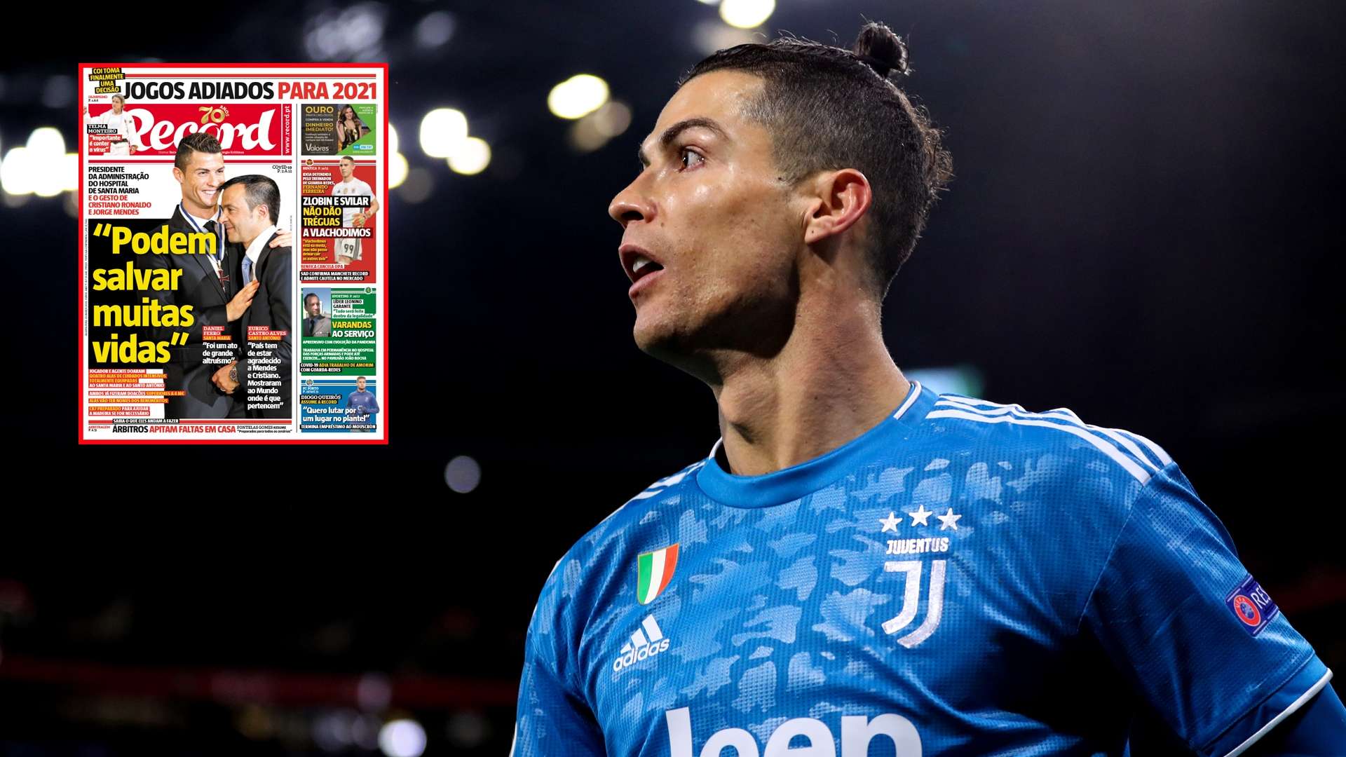Cristiano Ronaldo y la portada del periódico portugués Record