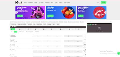 10bet homepage sports features screenshot