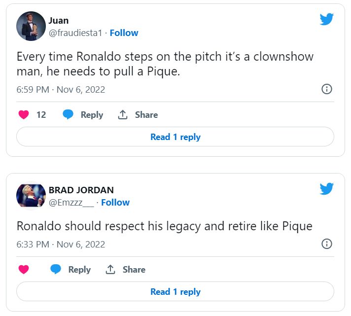 Cristiano Ronaldo social media fans views after Villa match 2022