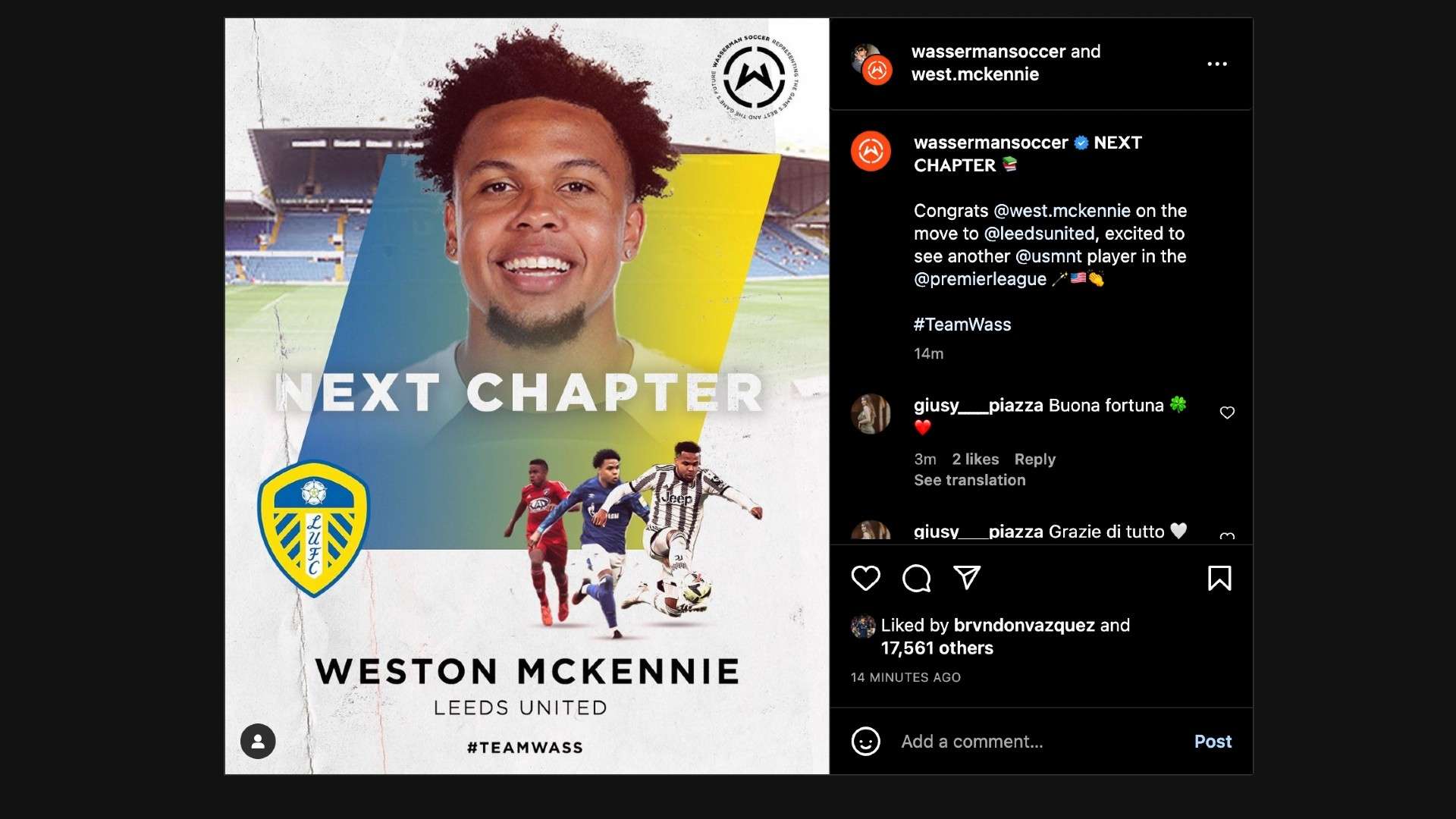 McKennie Wasserman agent post Leeds