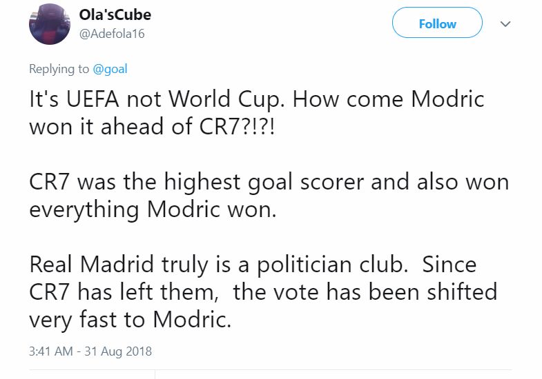 Reaction Modric UEFA Award