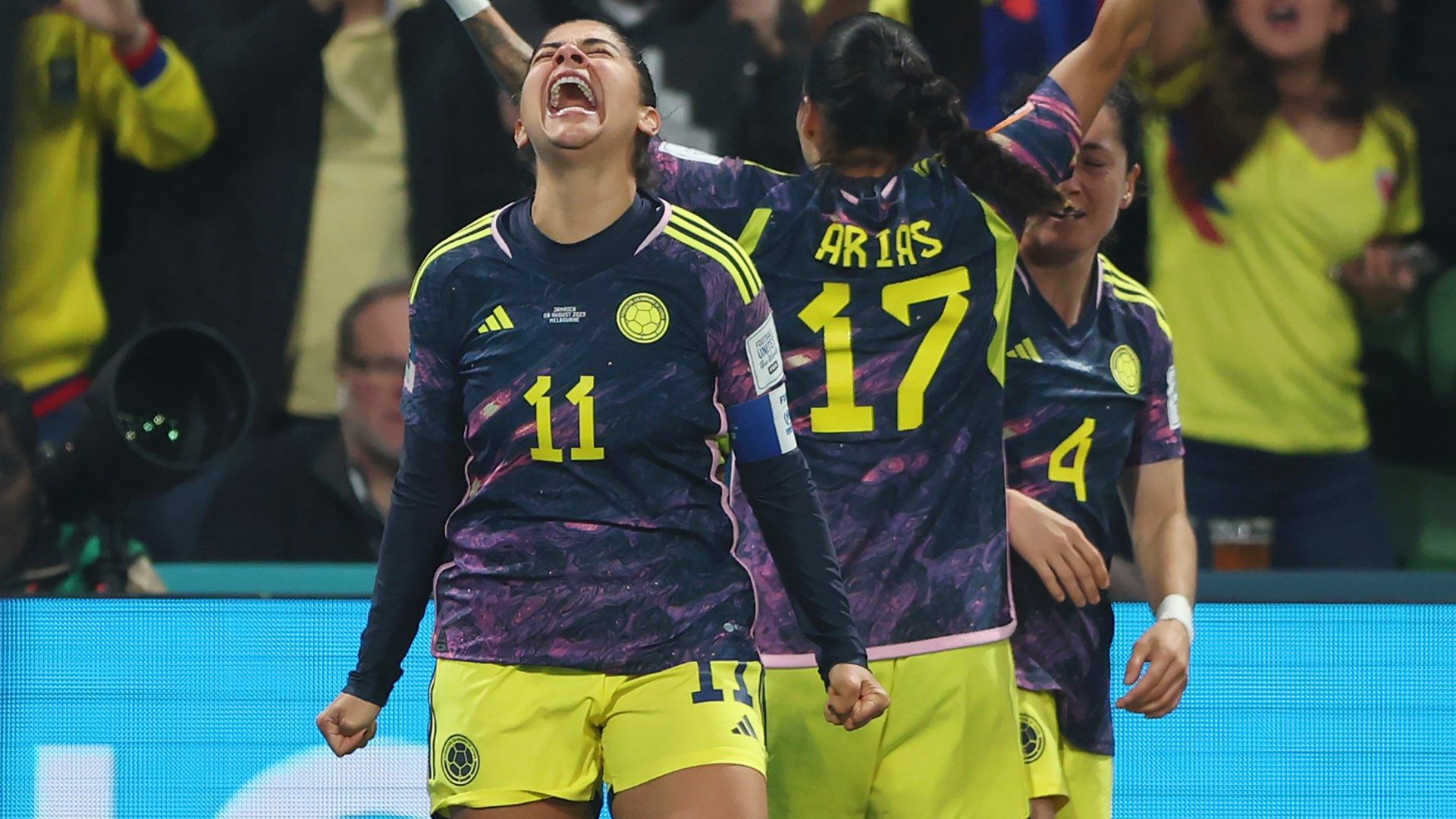 Colombia's Catalina Usme celebrates scoring her side's goal against Jamaica at the Women's World Cup