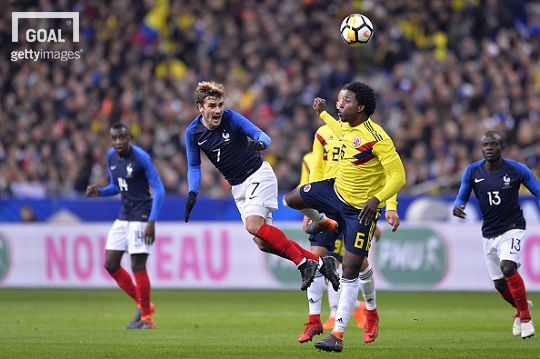 지난 24일 프랑스와 콜롬비아의 친선경기, 이 경기는 3-2 콜롬비아의 승리로 끝났다. 사진=게티이미지