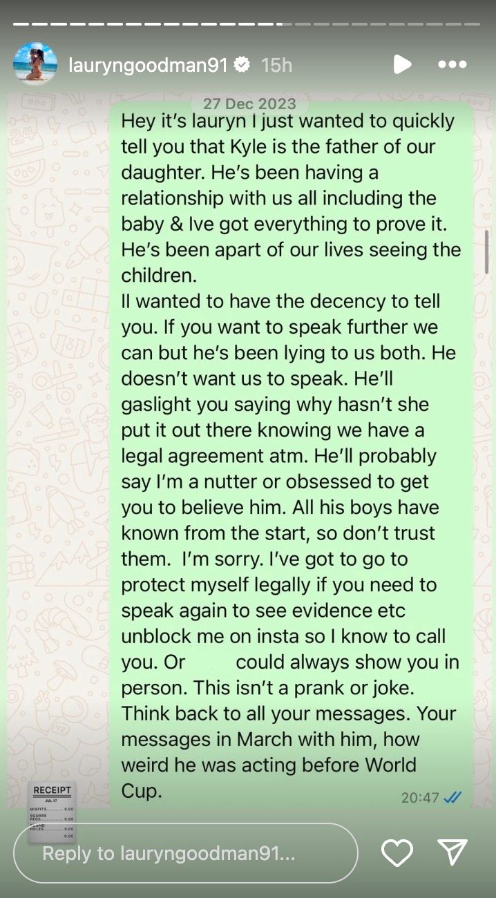 Lauryn Goodman message Annie Kilner