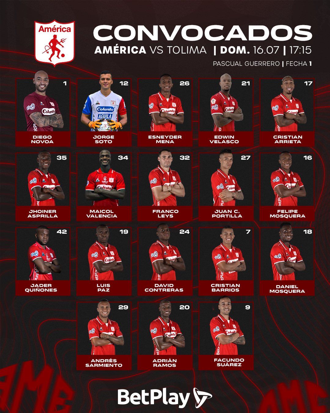 Convocados América de Cali Fecha 1 Liga BetPlay 2023 II