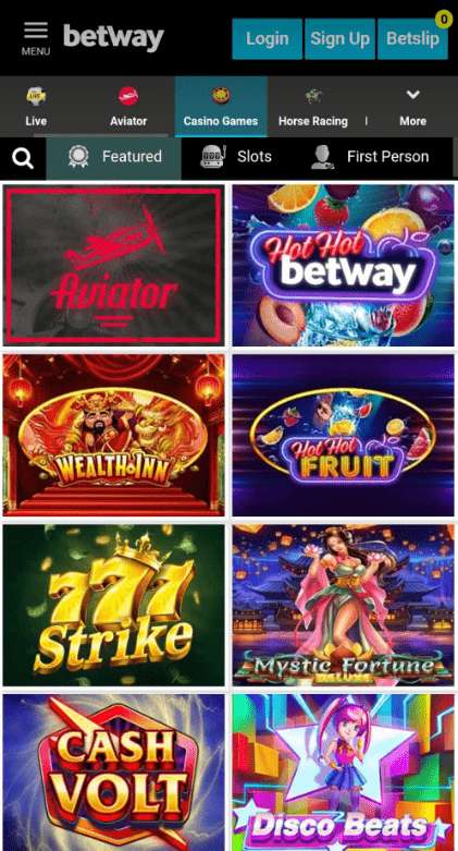 betway app casino games overview screenshot