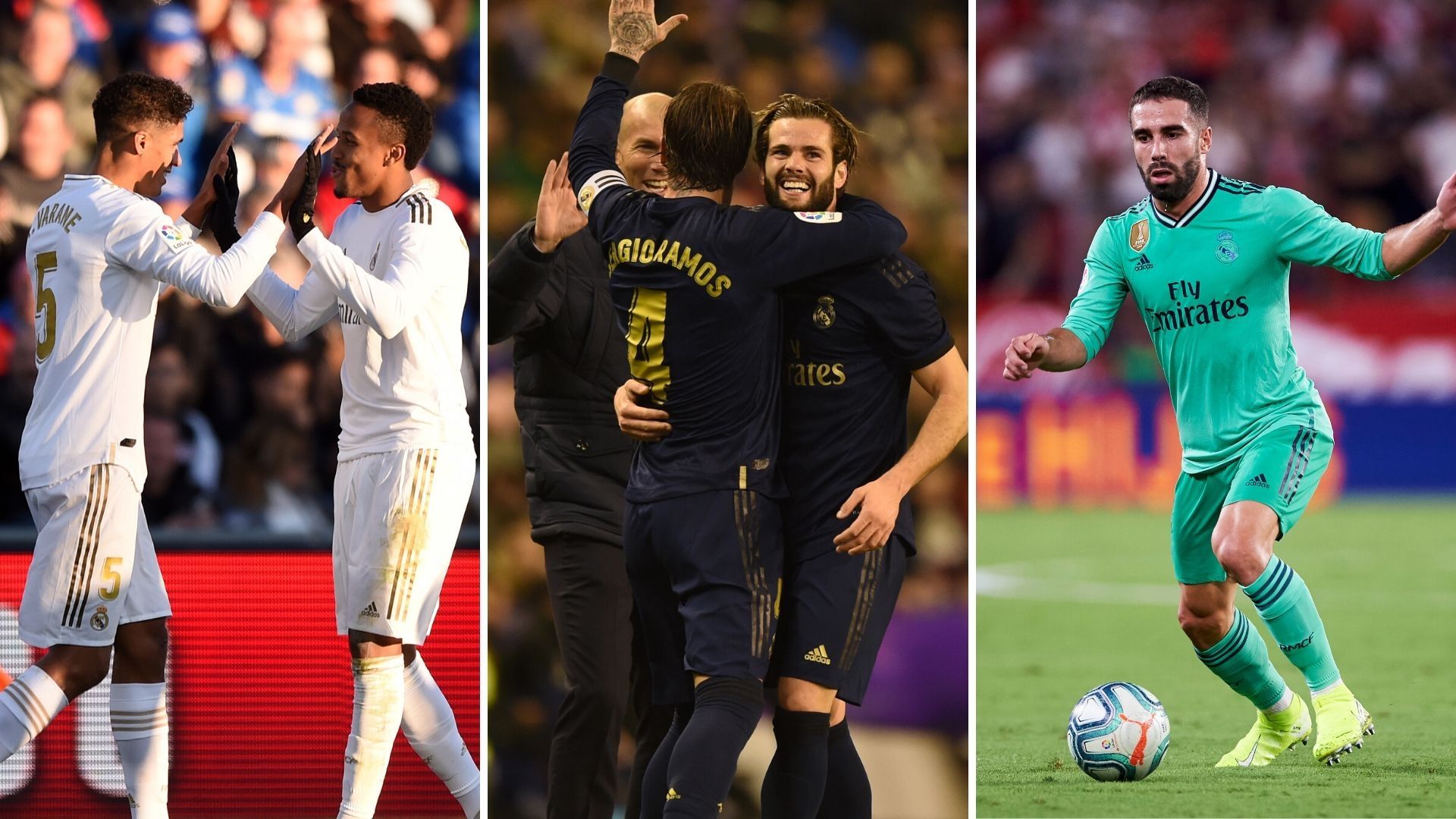 Varane y Militao; Nacho, Ramos y Zidane; Carvajal, Real Madrid