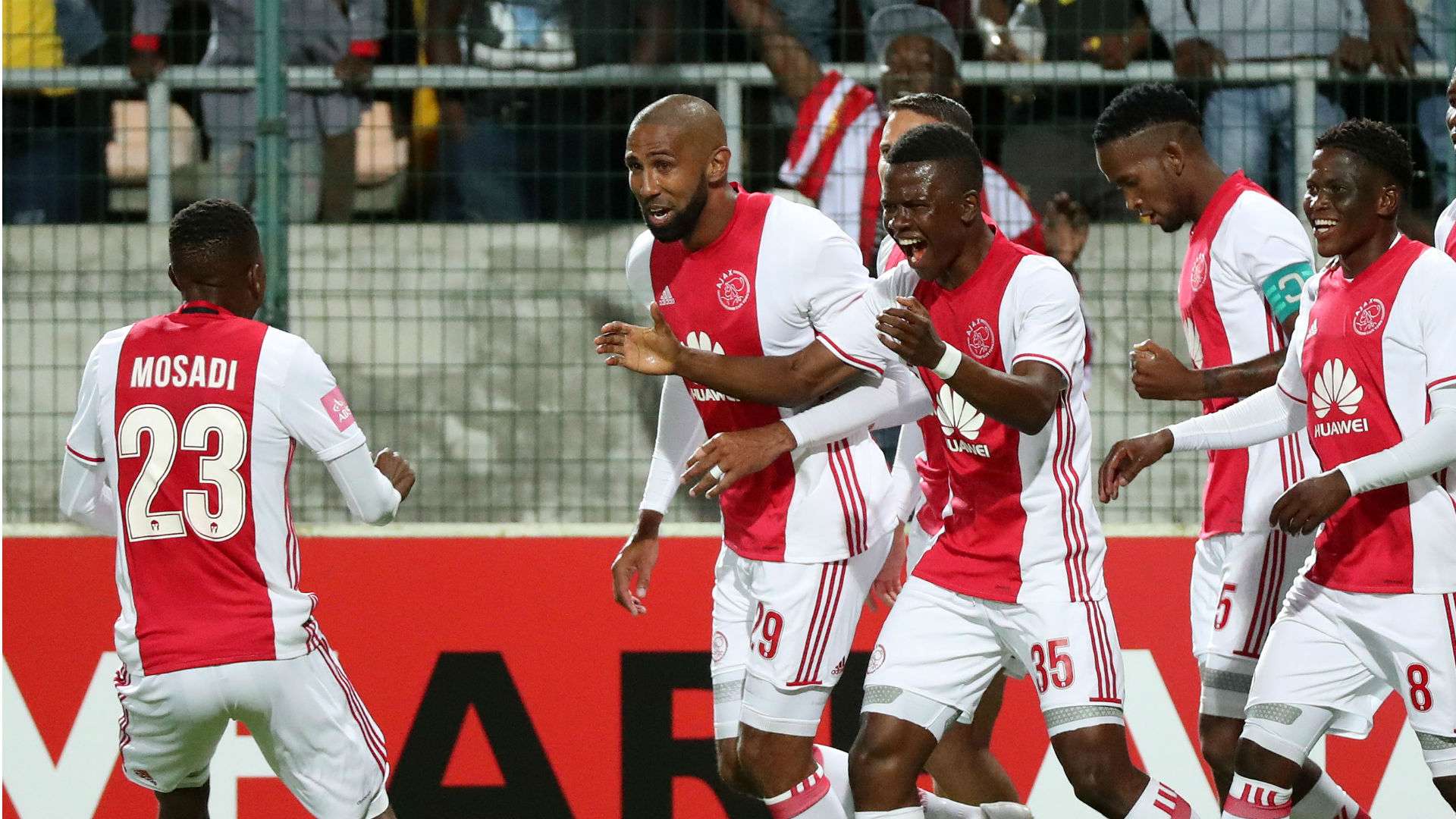 Ajax Cape Town players celebrate Nathan Paulse goal
