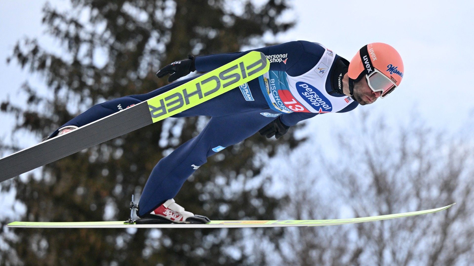 Germany's Pius Paschke soars through the air  