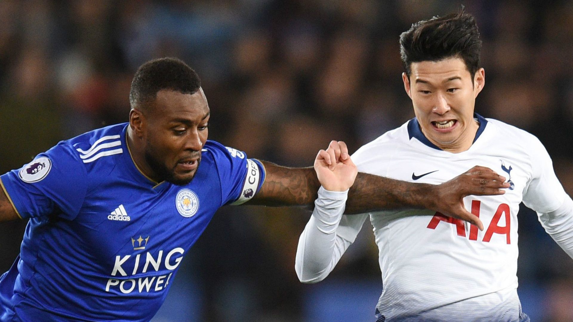 Wes Morgan Son Heung-min Leicester City Tottenham 2018