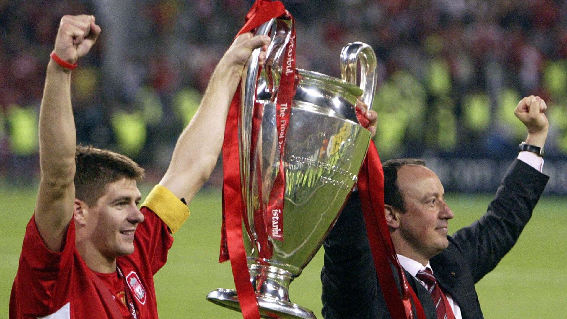 Steven Gerrard Rafa Benitez Liverpool 2005