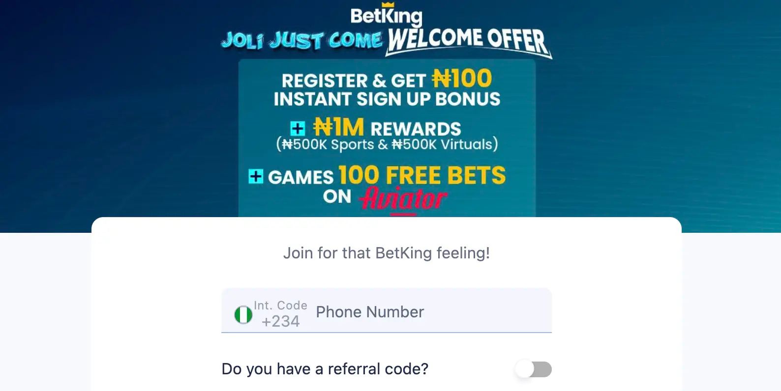 BetKing Sign Up