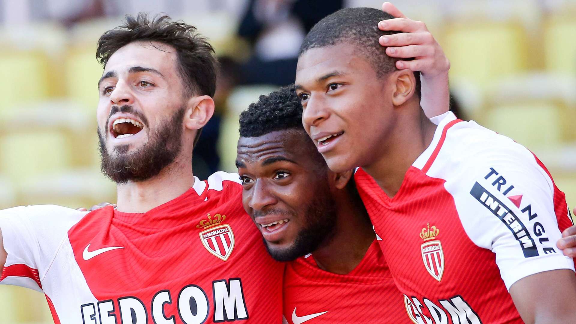 GERMANY ONLY Bernardo Silva, Thomas Lemar Kylian Mbappe AS Monaco