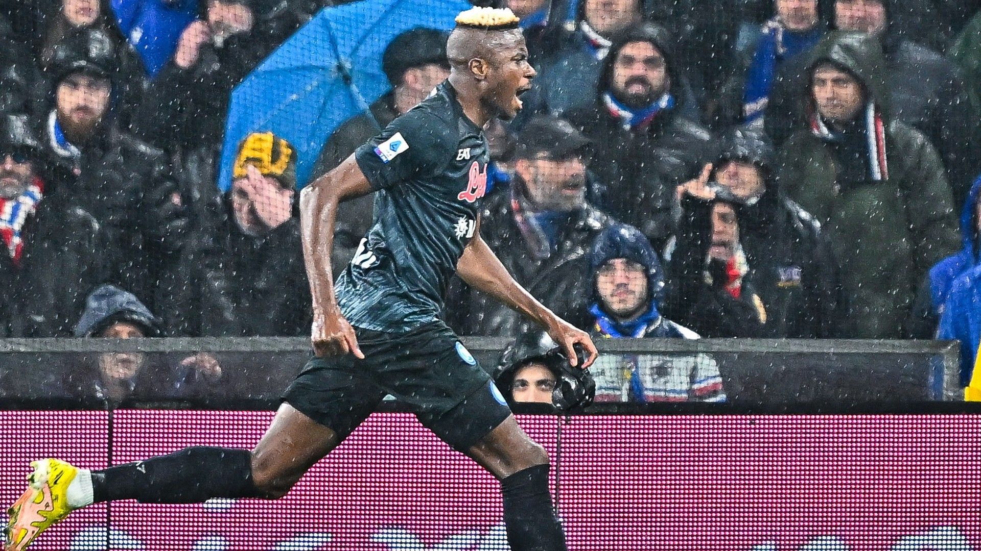Victor Osimhen celebrates against Sampdoria. 