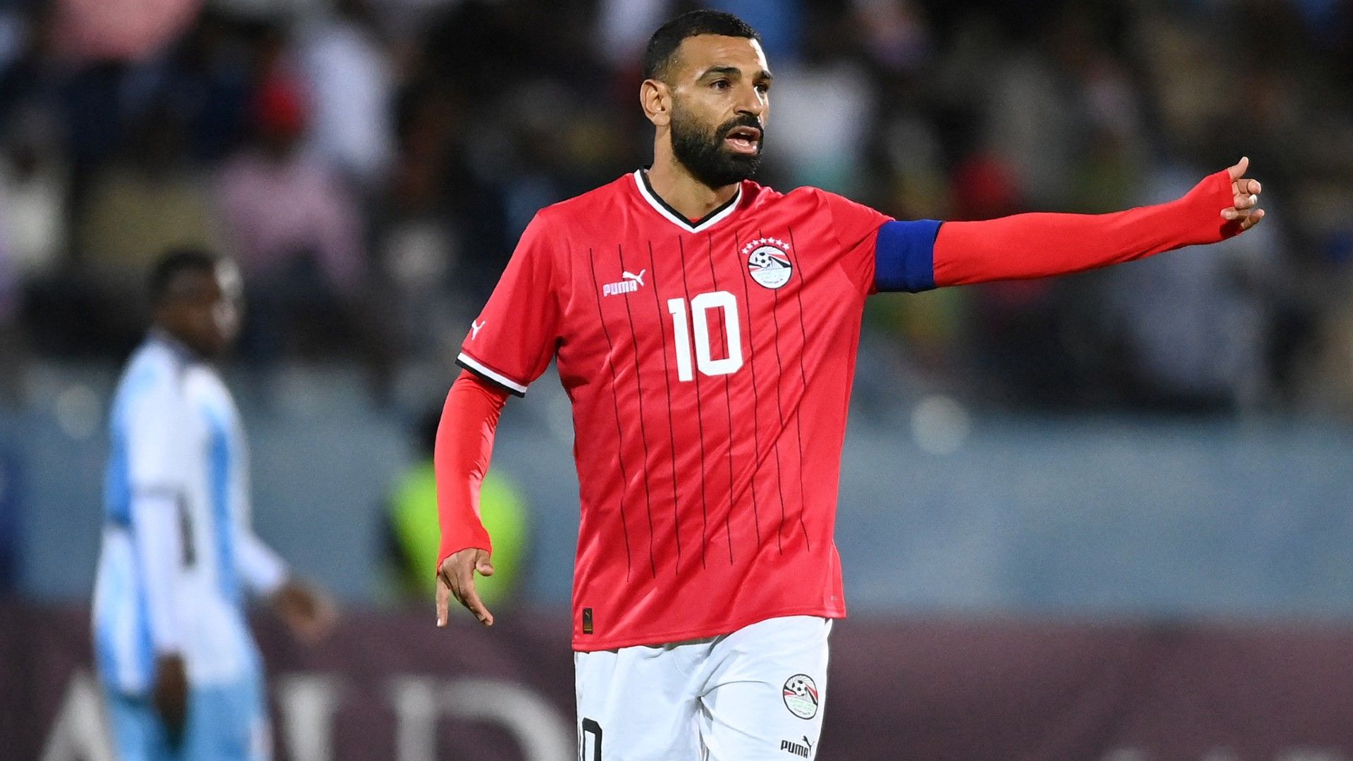 Egypt's striker #10 Mohamed Salah getsures  