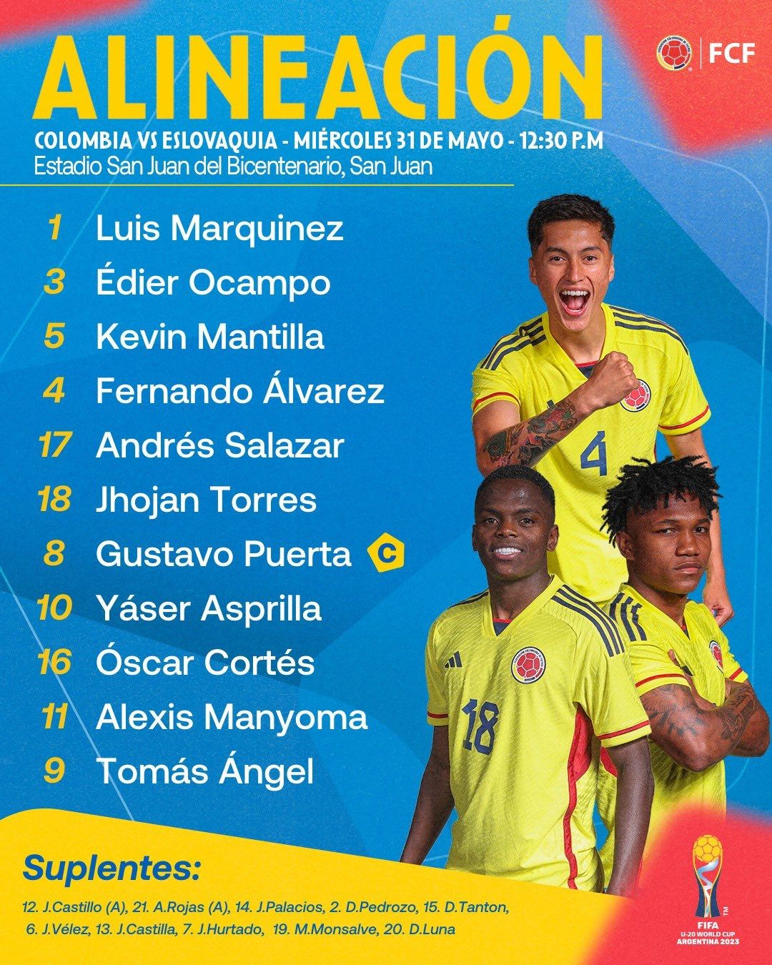 Nómina Colombia Octavos Mundial Sub 20 2023