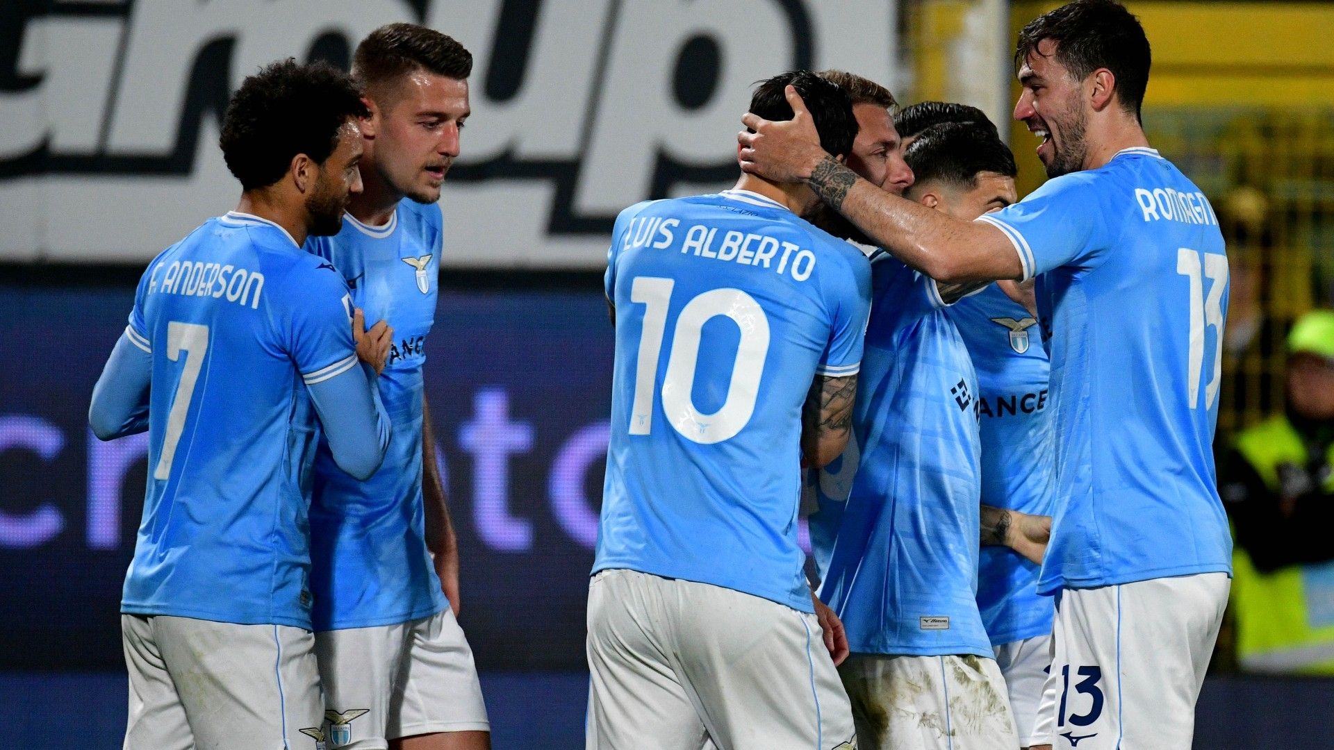 Lazio celebrates goal against Spezia