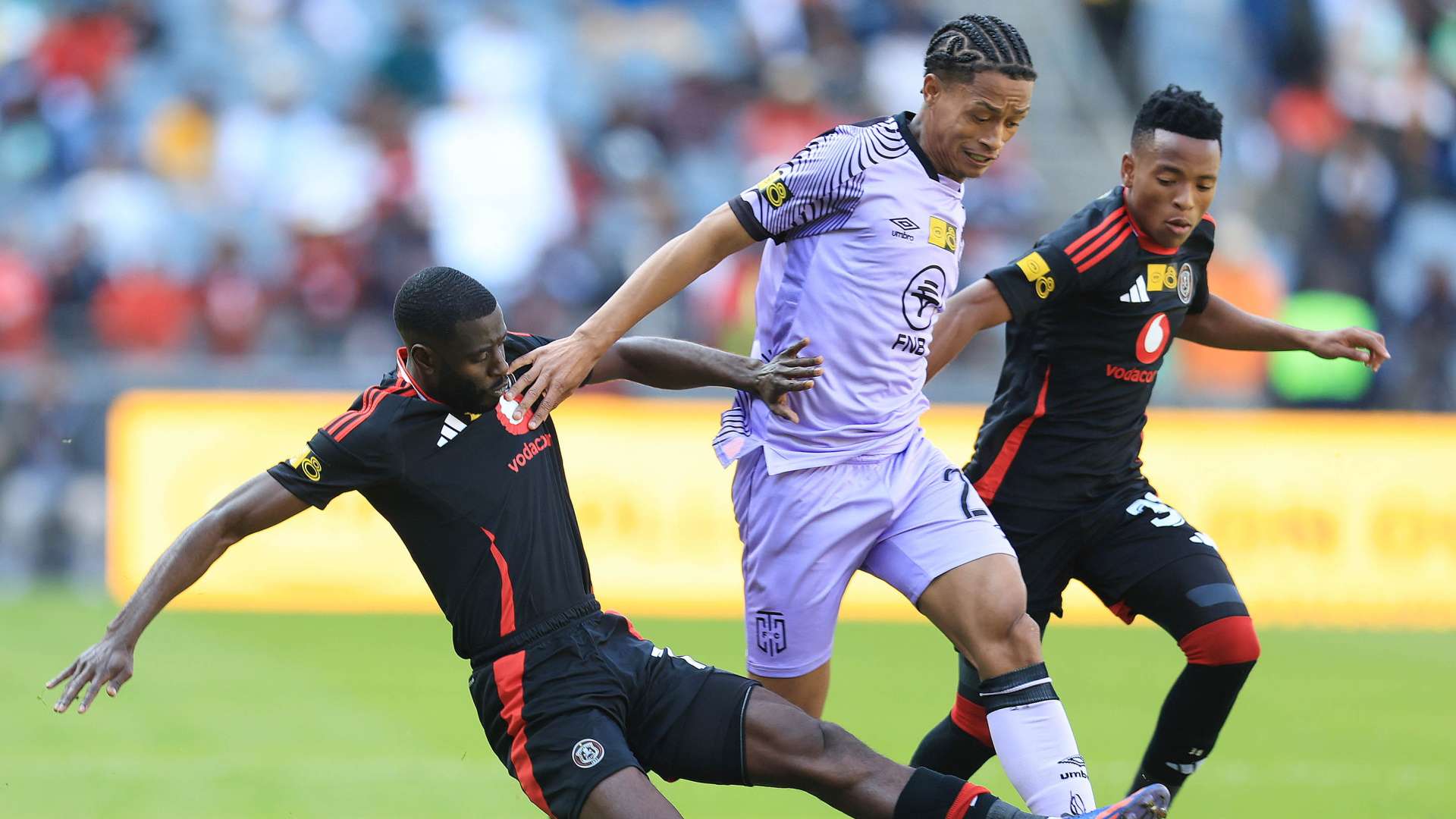 Deon Hotto, Jaedin Rhodes, Relebohile Mofokeng, Orlando Pirates vs Cape Town City, August 2024