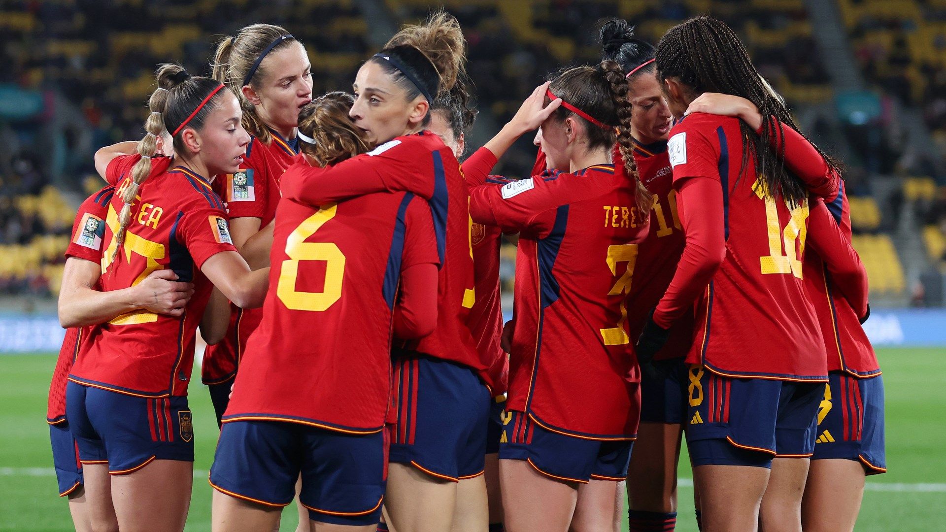Spain celebrating goal Women's World Cup
