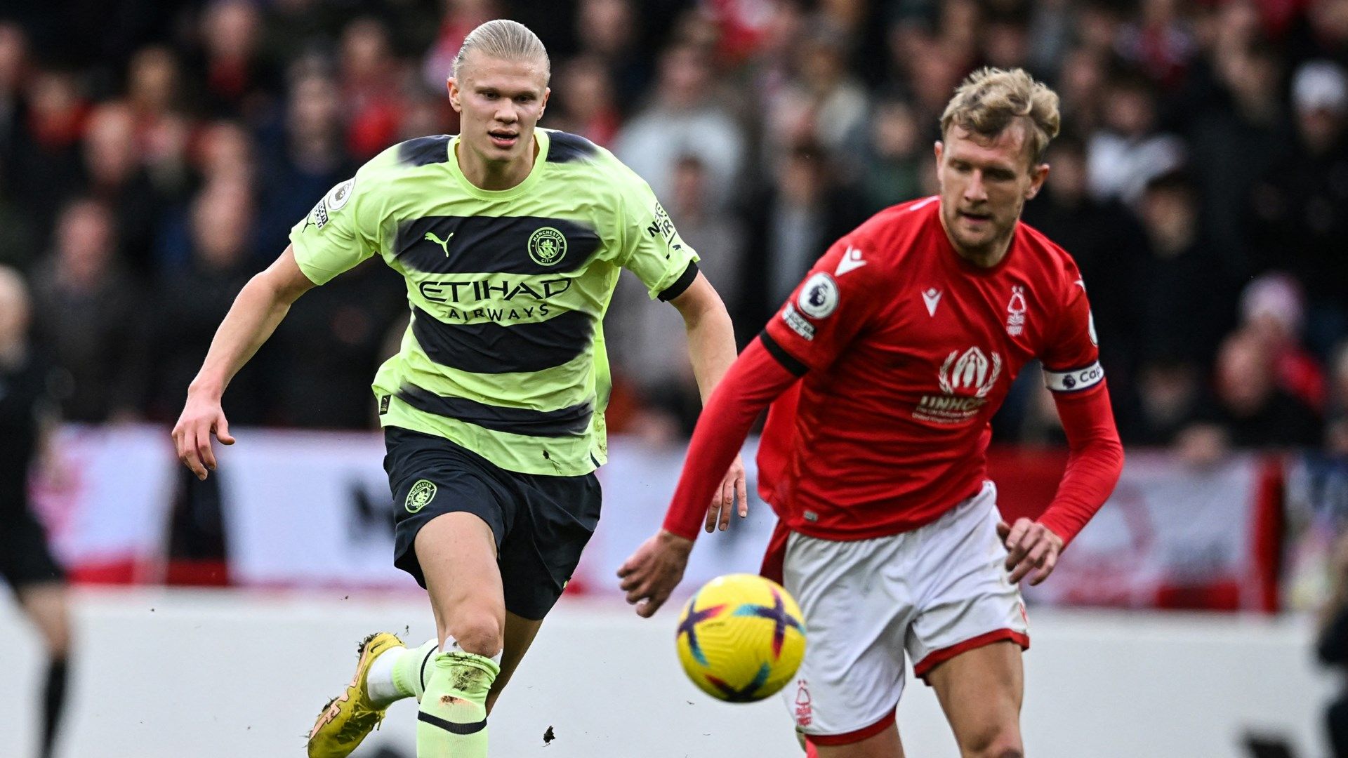 Erling Haaland Joe Worrall Nottingham Forest Manchester City 2022-23