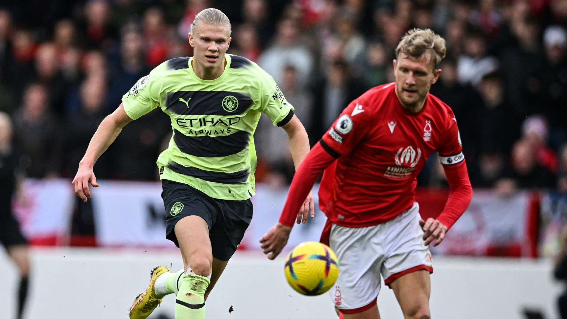 Erling Haaland Joe Worrall Nottingham Forest Manchester City 2022-23