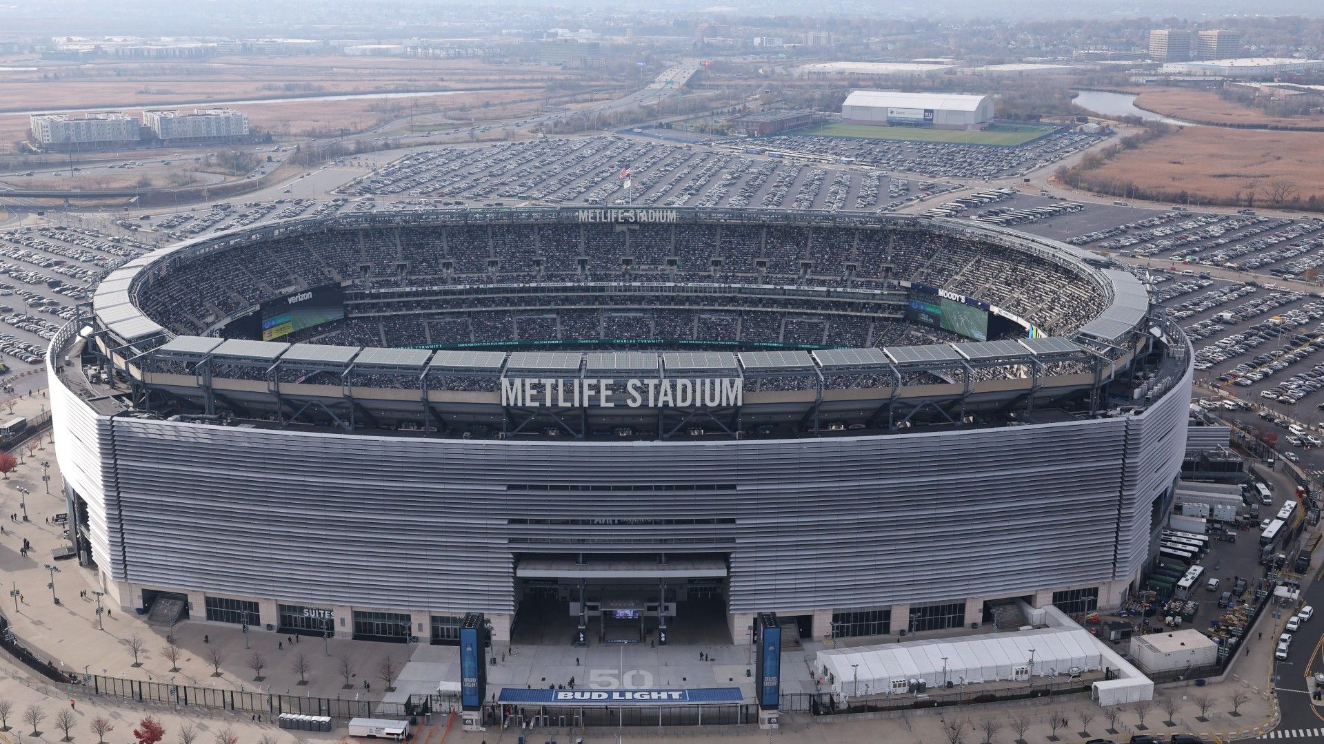 A aerial view of MetLife Stadium during a game