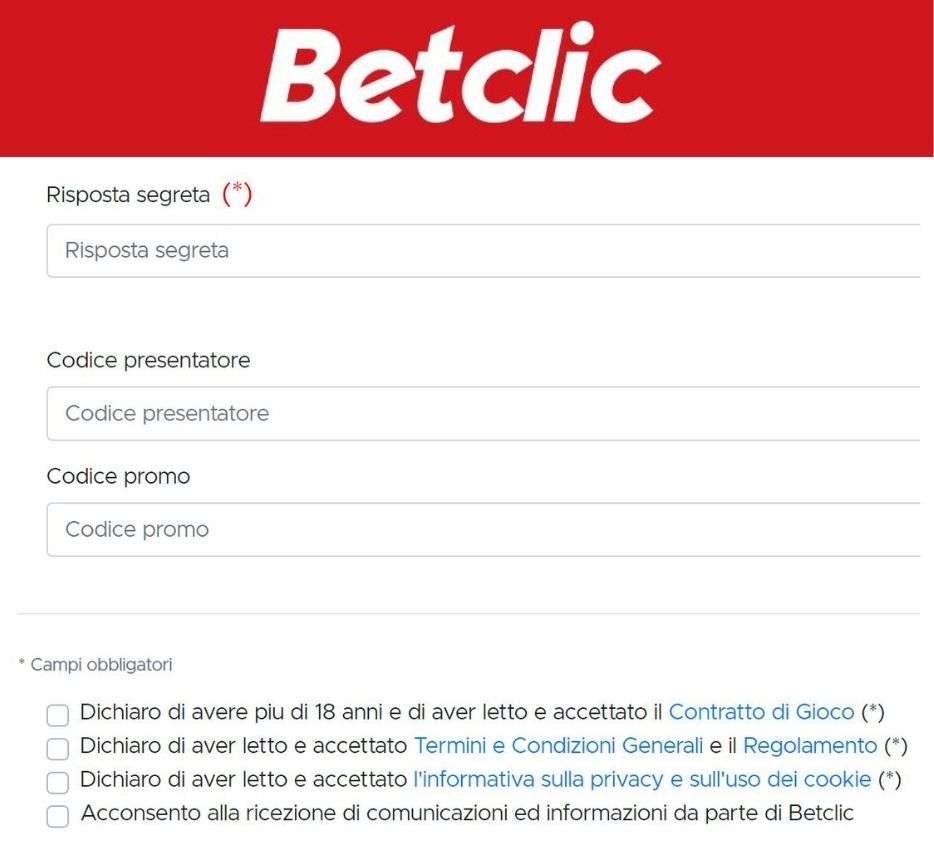 betclic formulario registrazione codice promo