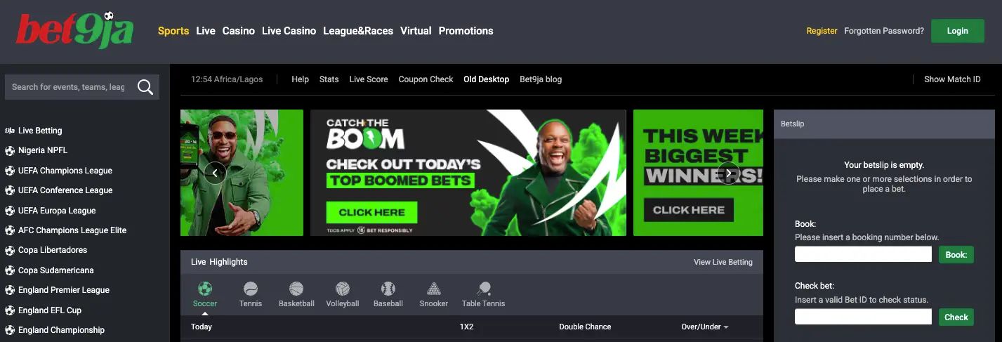 Bet9ja Home Page