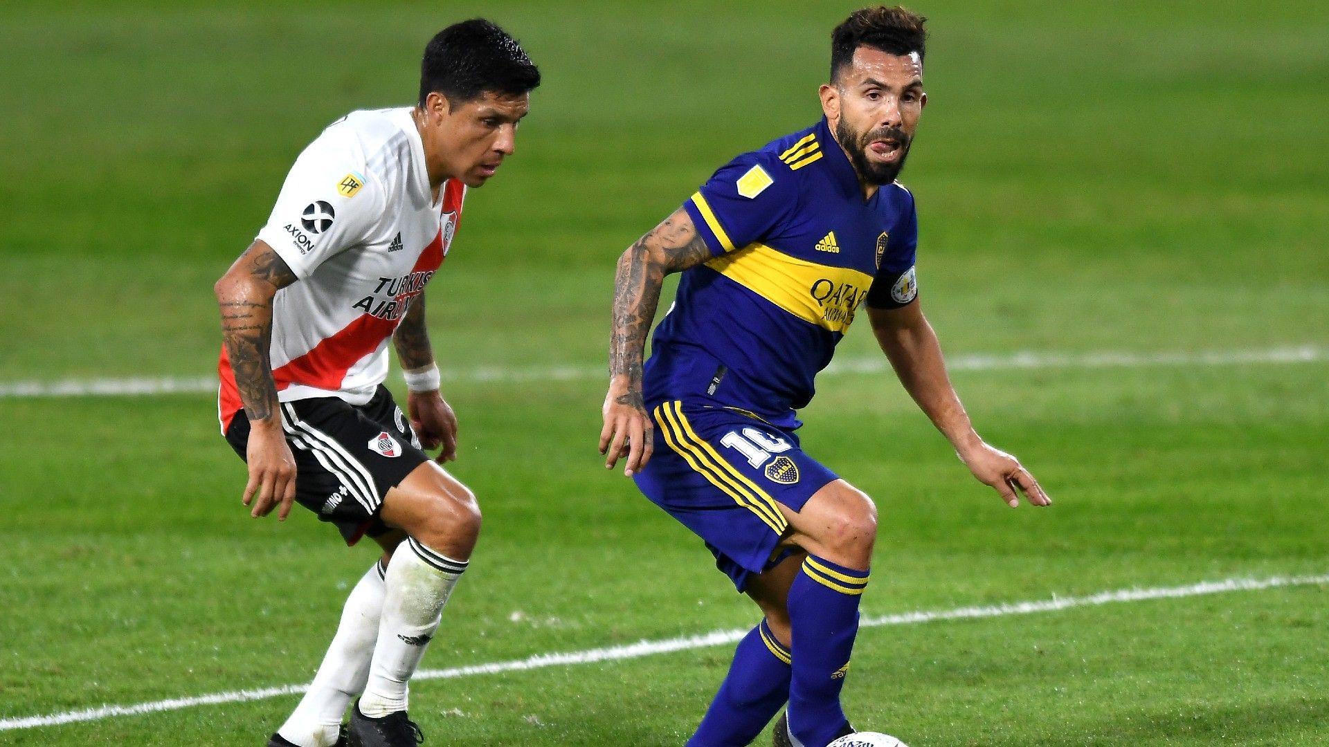 Enzo Perez Carlos Tevez Boca Juniors River Plate Copa Liga Profesional 16052021