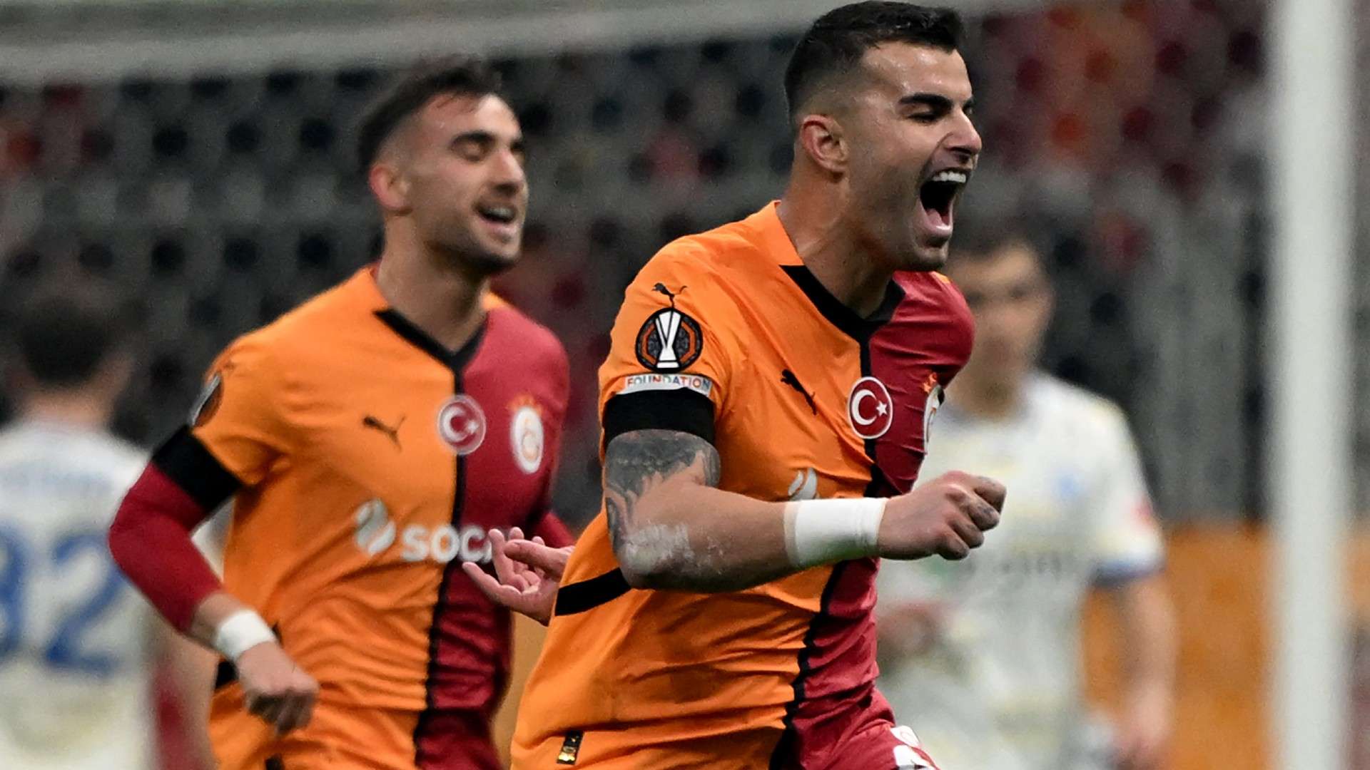 Galatasaray's Turkish defender #42 Abdulkerim Bardakci celebrates