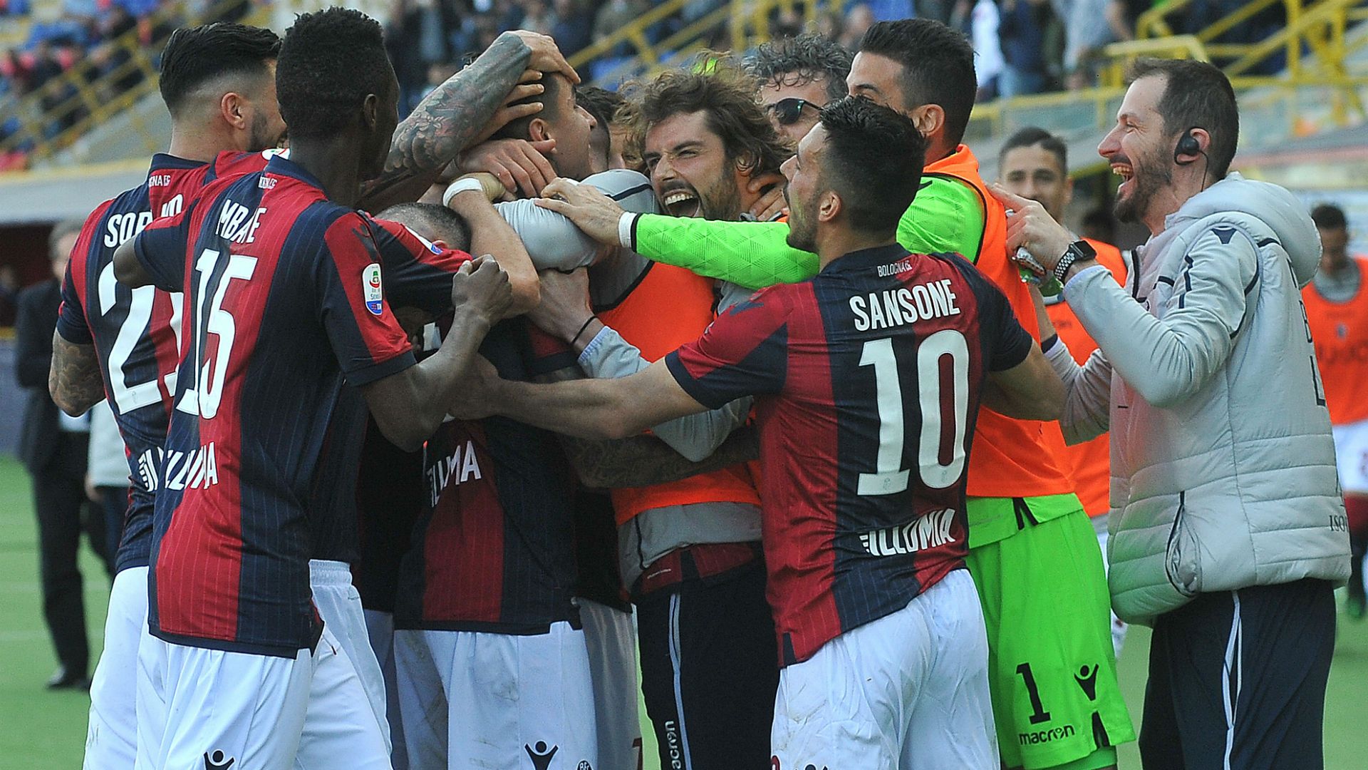 Bologna celebrating Sampdoria Serie A