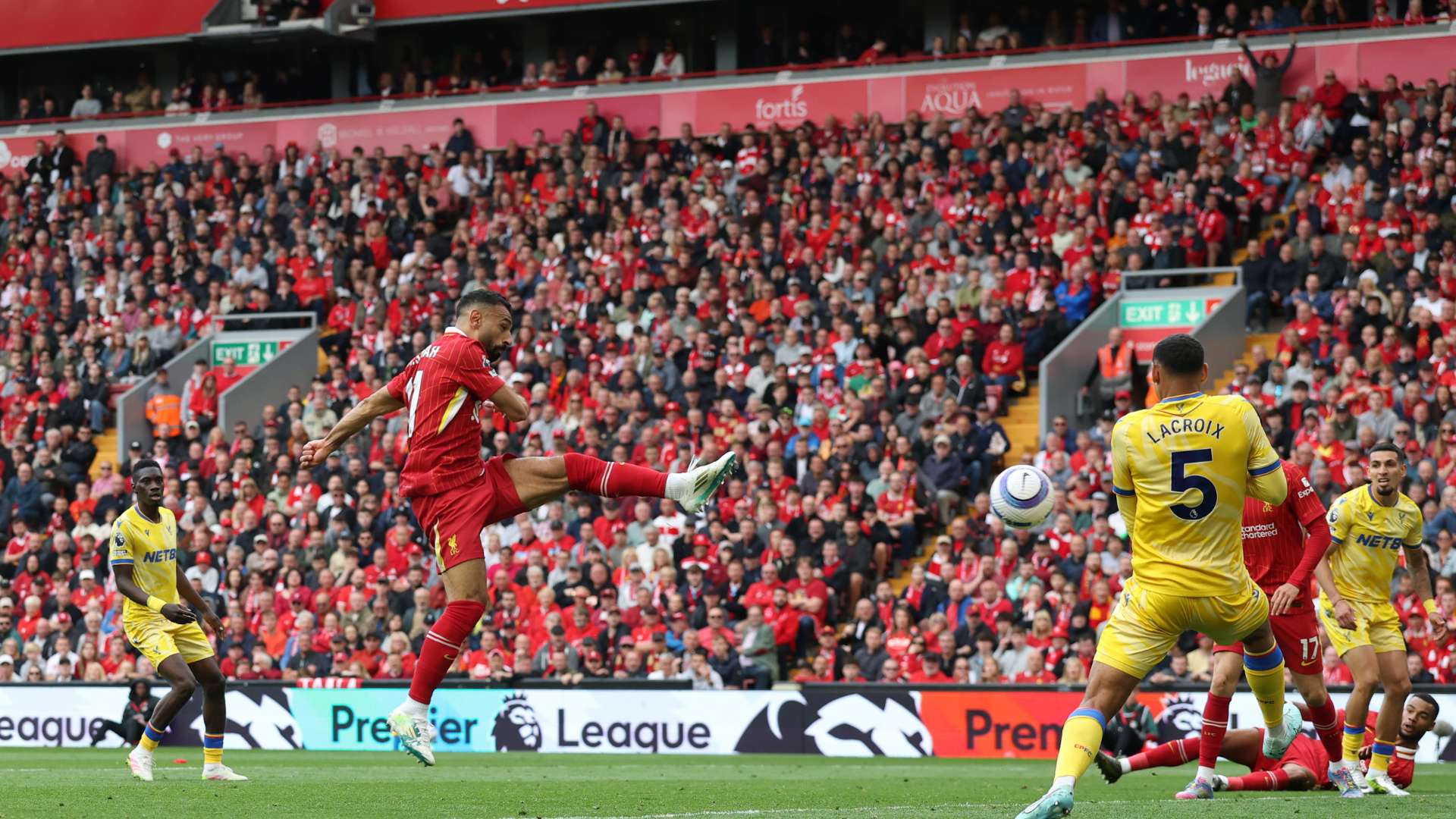 Mohamed Salah of Liverpool scores his team's first goal