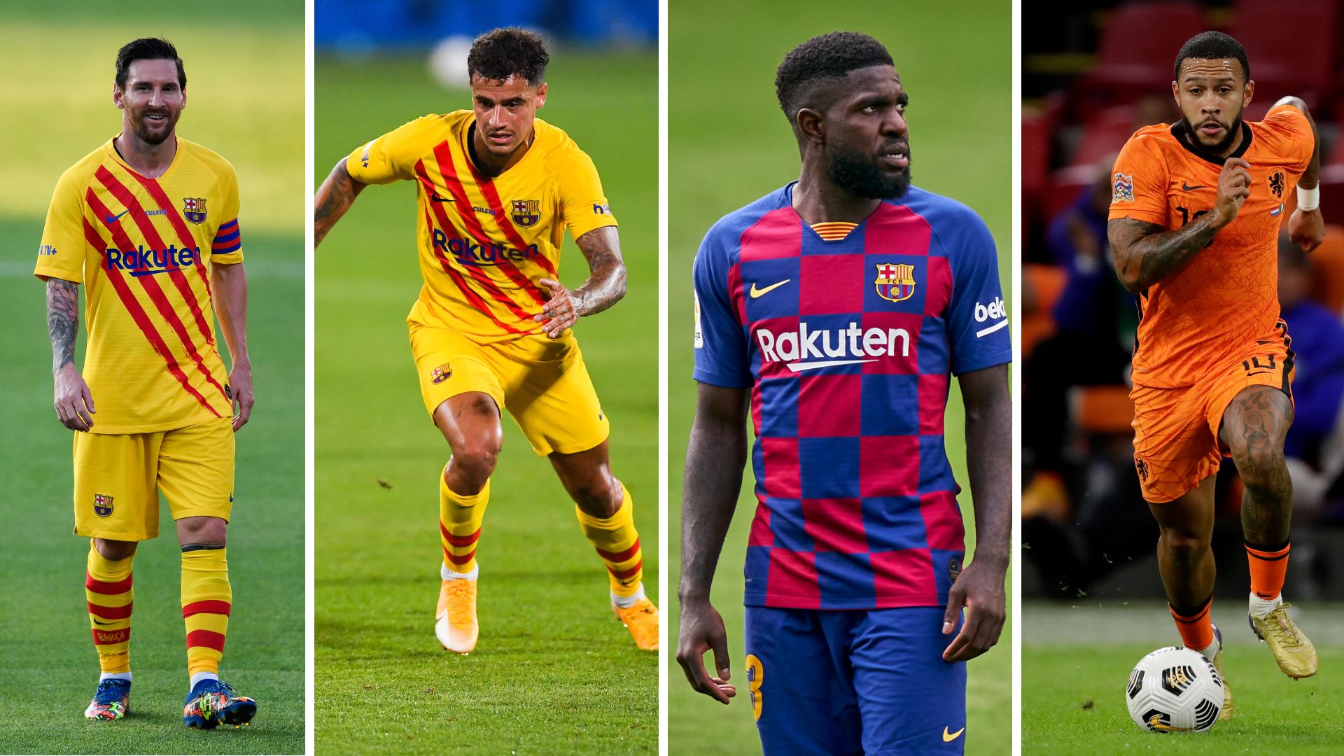 Messi, Coutinho, Umtiti, Depay four way split GFX for web