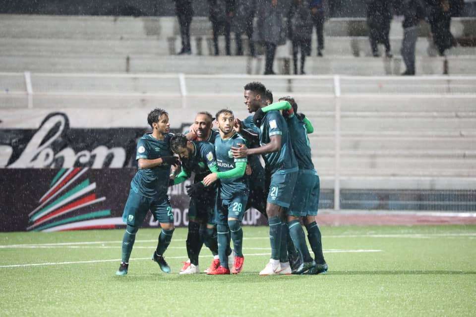 فرحة لاعبو الأهلي جدة بهدف عبد الرحمن غريب