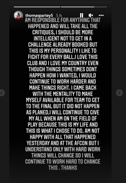 Thomas Partey red card apology