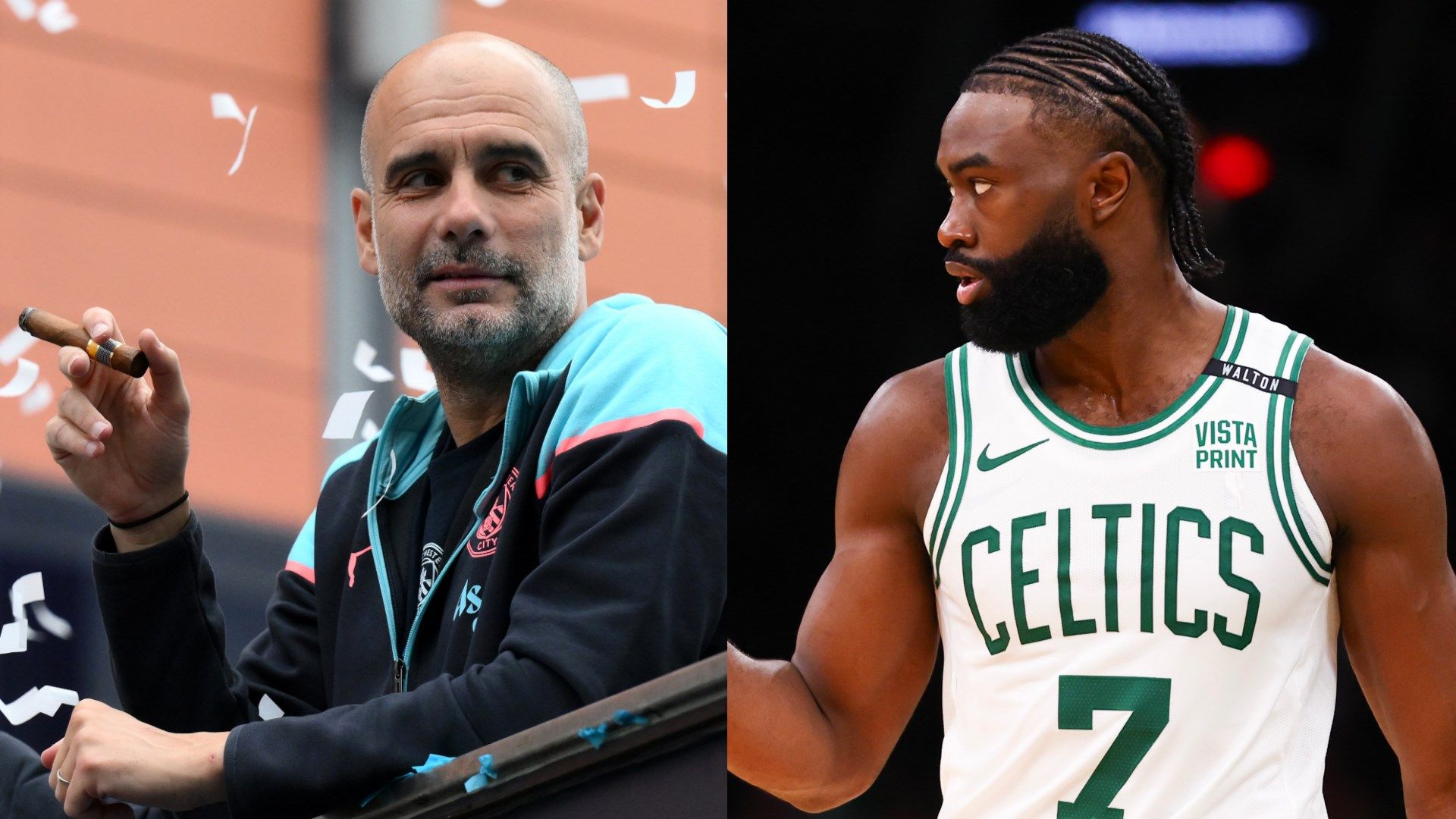 Pep Guardiola and Boston Celtics' Jaylen Brown