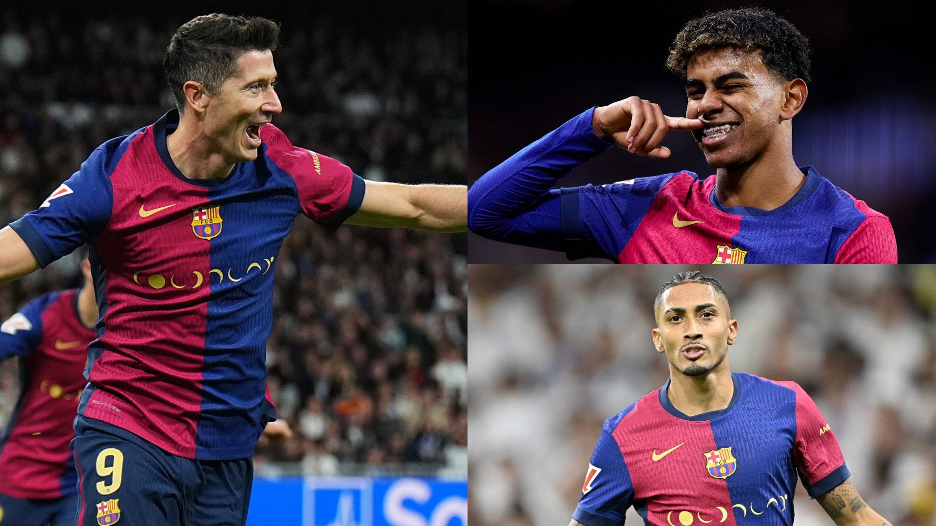 Lewandowski Yamal Raphinha Barcelona GFX