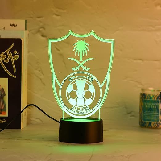 مصباح أكريليك ثلاثي الأبعاد بشعار الأهلي