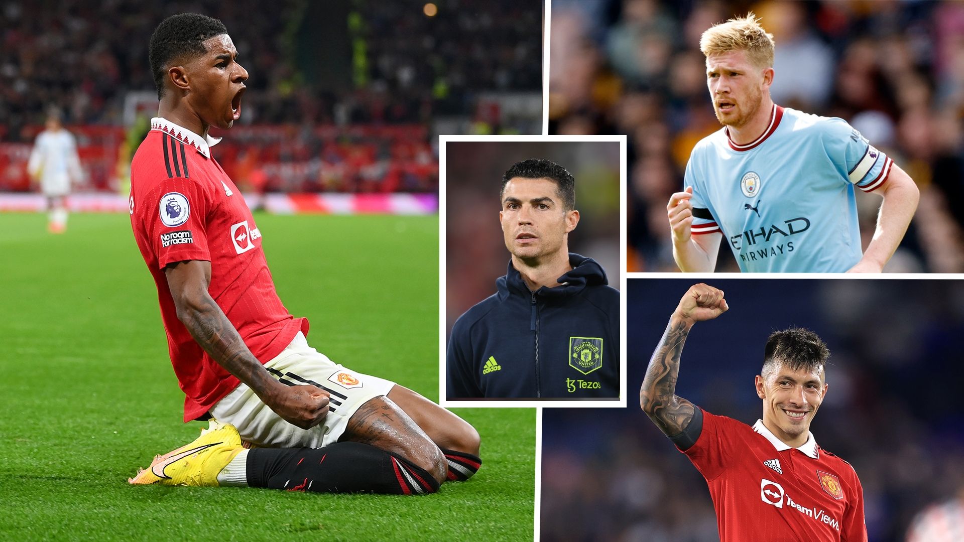 Rashford Ronaldo De Bruyne Martinez Manchester derby GFX