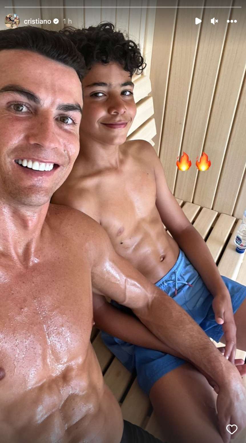 Cristiano Ronaldo Jr and Sr sauna