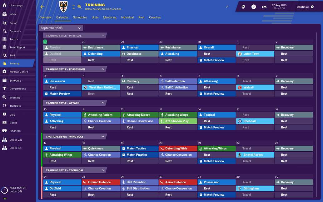Embed only Football Manager 2019 training