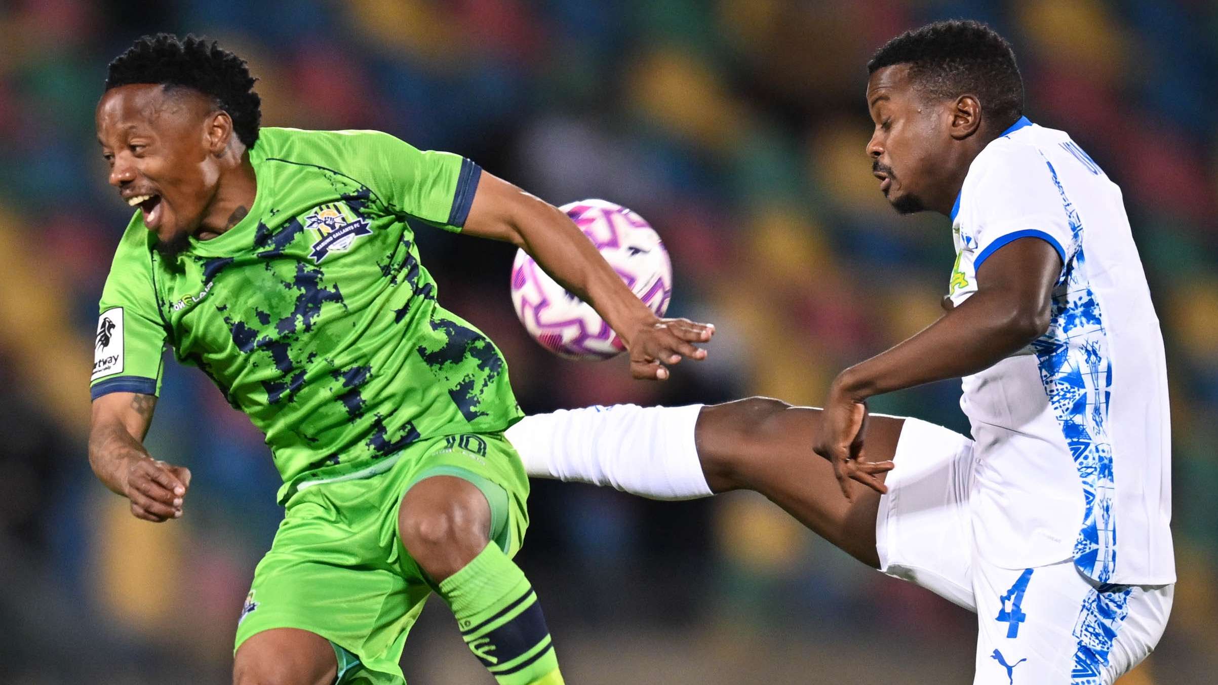 Monde Mphambaniso of Marumo Gallants and Teboho Mokoena of Mamelodi Sundowns