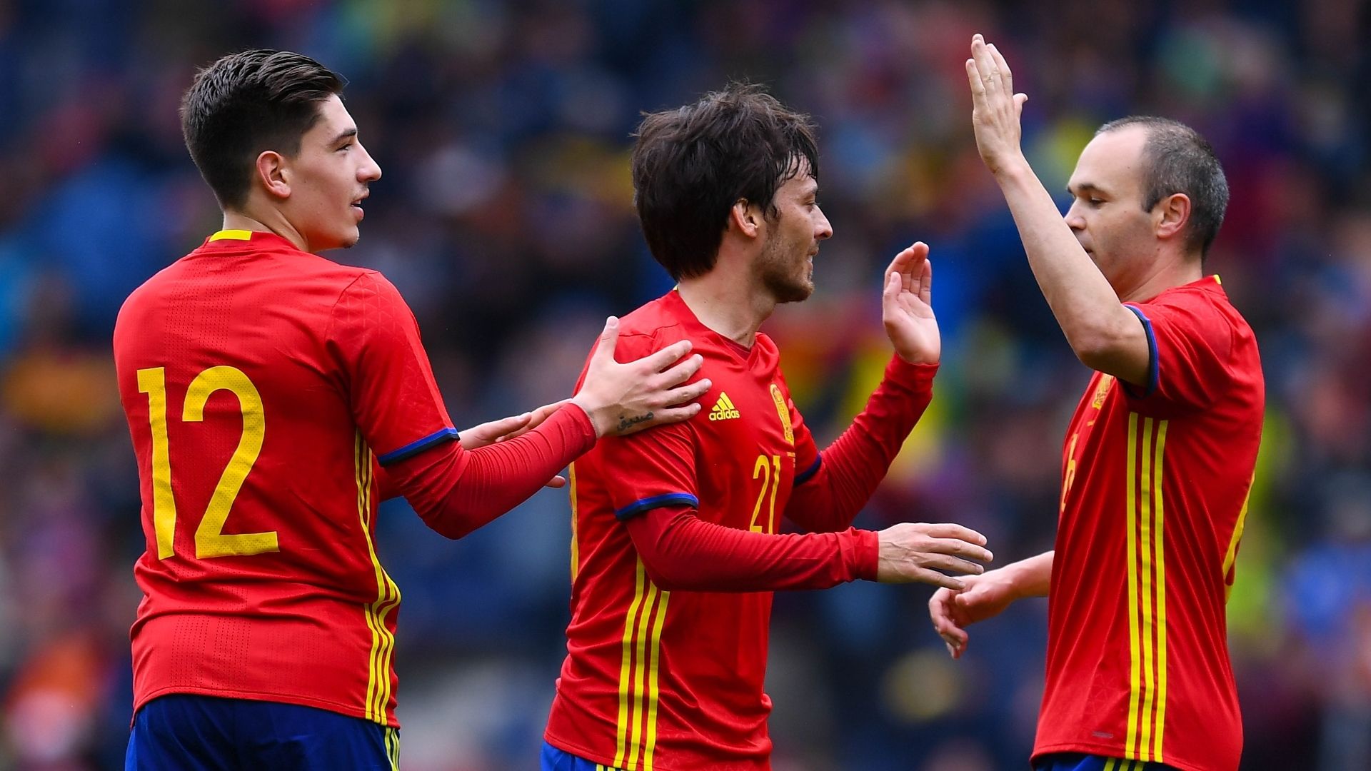 Hector Bellerin, David Silva, Andres Iniesta, Spain