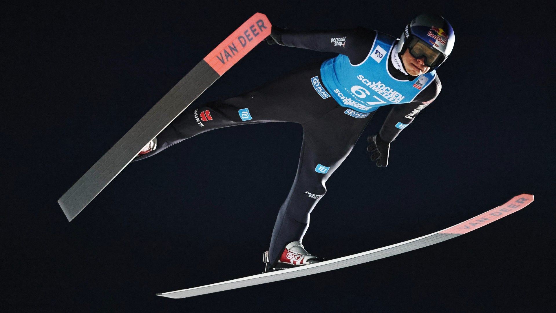 Germany's Andreas Wellinger soars through the air 