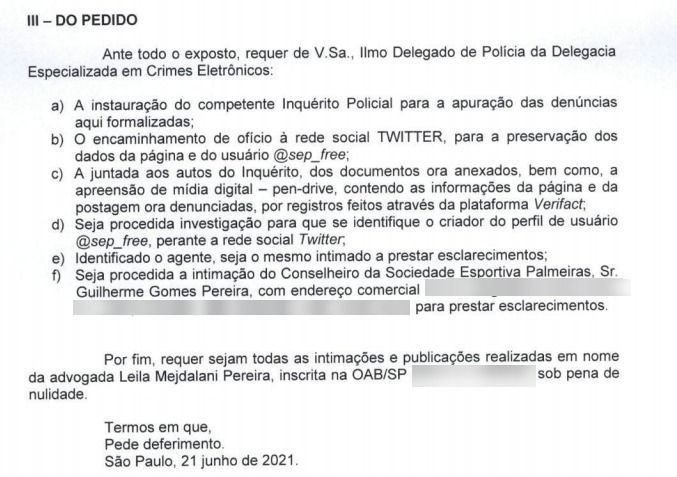 Ação Leila Pereira Palmeiras vazamento 2021