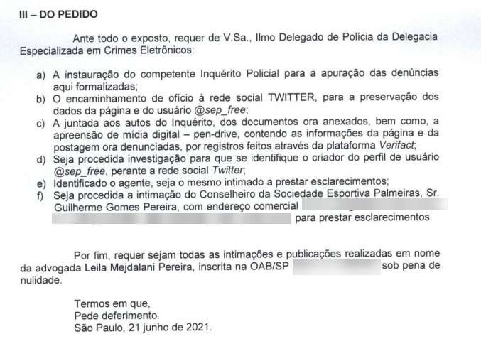 Ação Leila Pereira Palmeiras vazamento 2021