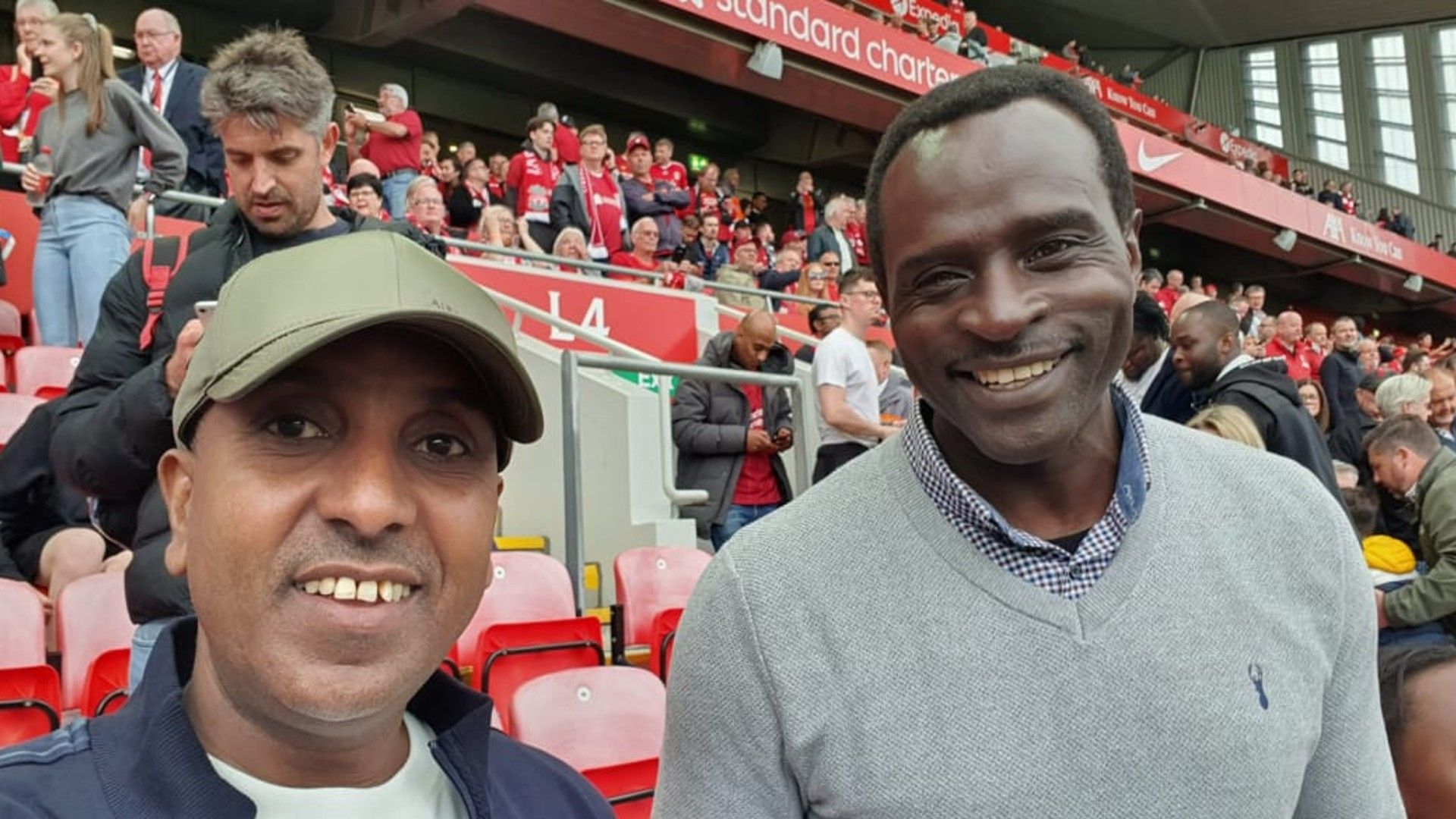 Twaha Mbarak and Divock Origi father Mike Okoth.