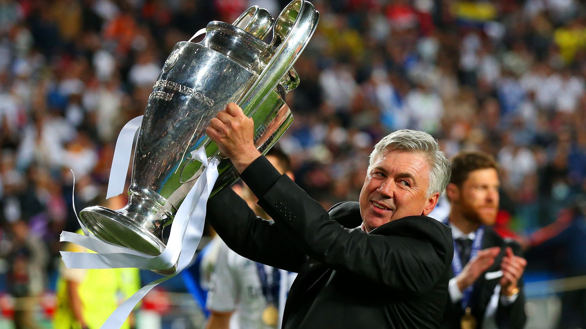 Carlo Ancelotti Real Madrid Champions League trophy